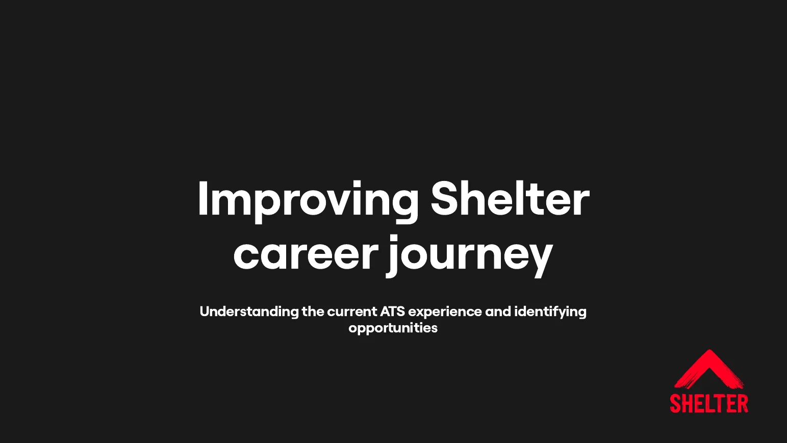Title slide: Improving Shelter career journey, understanding the current ATS experience